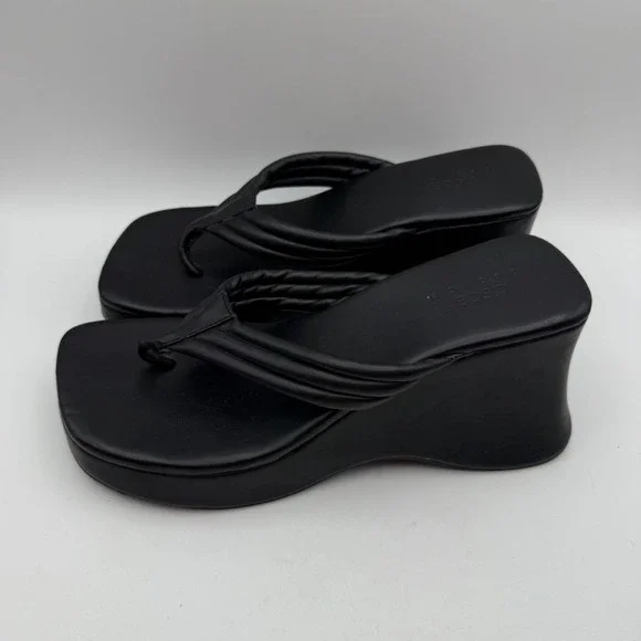 ASOS Shoes Asos Design Platform Wedge Thong Sandals Black